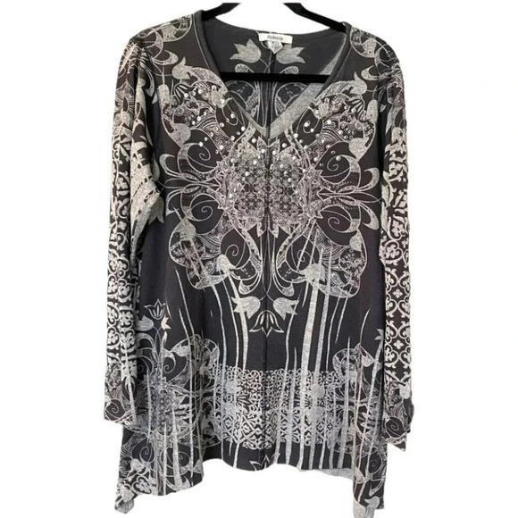 Style & Co XL gray & white studded print knit v-neck sweater‎ top - Picture 1 of 5